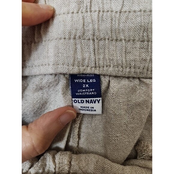 Old Navy Linen-Blend Wide-Leg Pants Womens 2X Natural Elastic Waist Beach NEW - Picture 9 of 11